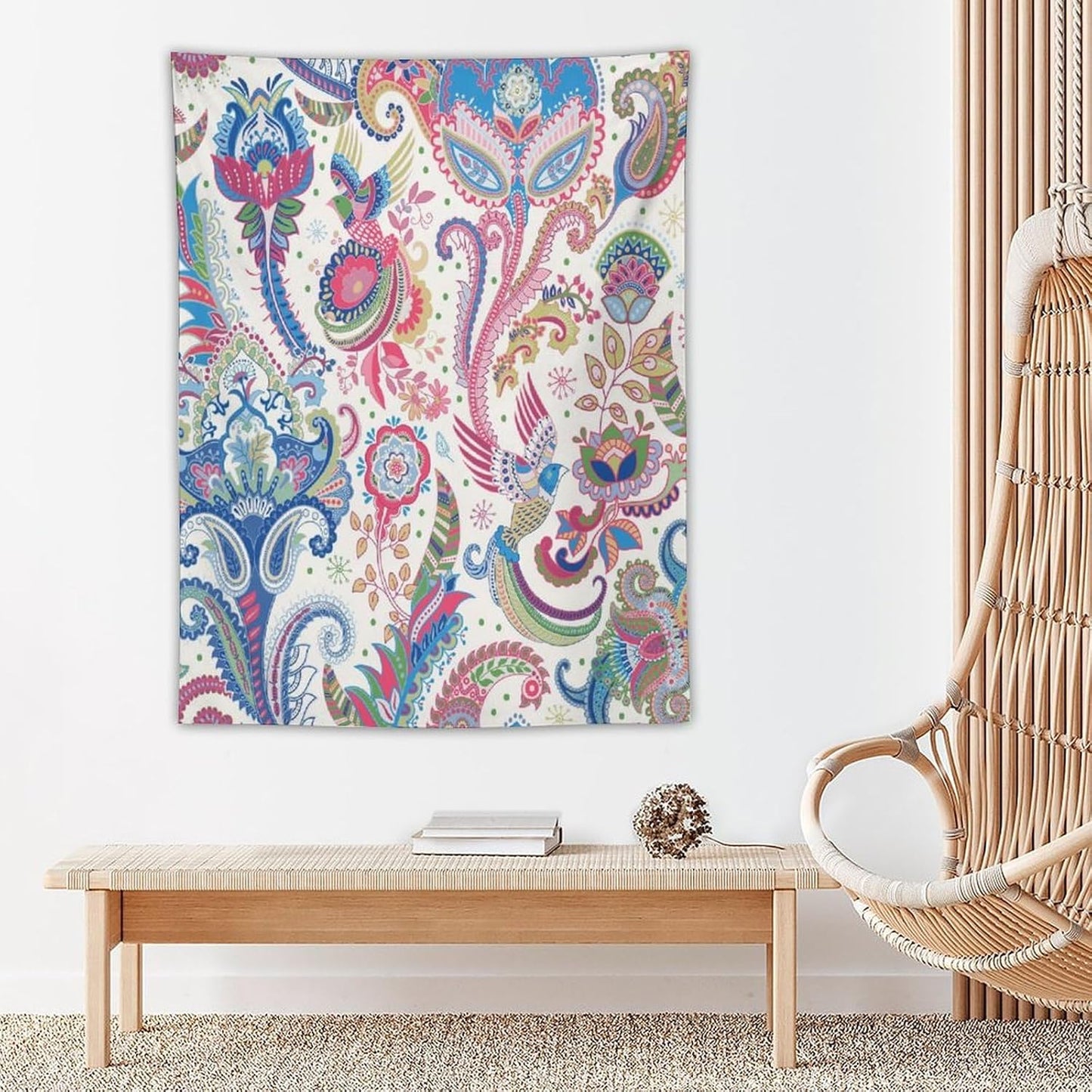 ICMOLYYENLO Boho Green Leaves Tapestry, Mid Century Abstract Tropical Palm Leaves Modern Minimalist Geometric Wall Hanging, Neutral Home Decor Art for Living Room Bedroom Dorm 50x60 Inch