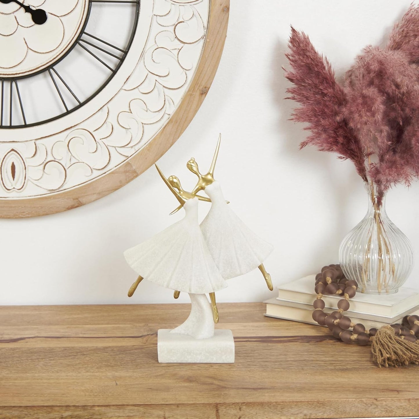 Deco 79 Polystone Dancer Decorative Sculpture Ballet Home Decor Statue with Gold Accents, Accent Figurine 9" x 4" x 13", Cream