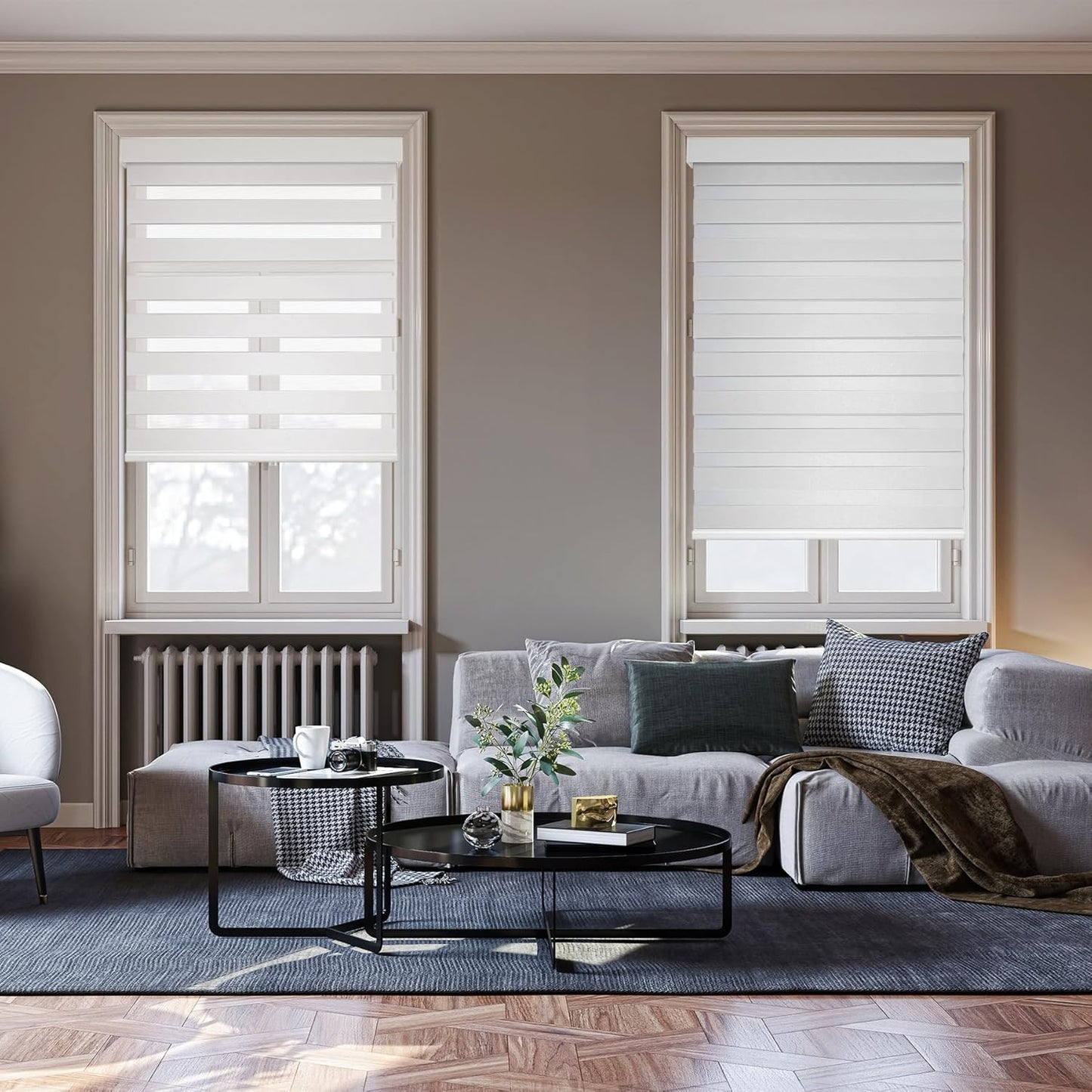 HESTIA Cordless Zebra Blinds Light Filtering Roller Shades Blackout Indoor Window Blind for Home Office,White,34" W x 60" H