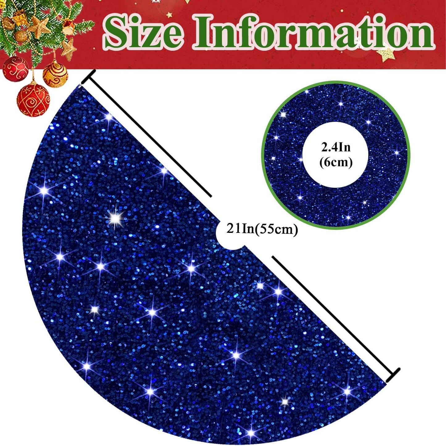 MODFUNS Blue Sequence Christmas Tree Skirt 21 Inches Mini Christmas Tree Mat for Home Decor Miniature Unique Xmas Tree Carpet Skirts Ornament for Christmas Day Family Reunion Holiday Party Banquet
