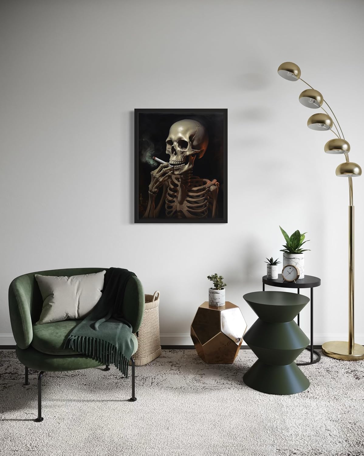 Skull Smoking Ciggarettes Poster Art Print, Halloween Scary Vintage Wall Art Academia Spooky Painting Decoration for Horror Prints, Gothic Posters Bedroom Decor 89 (Skull Smoking Ciggarettes, 11 x 14 inches, Black Frame)