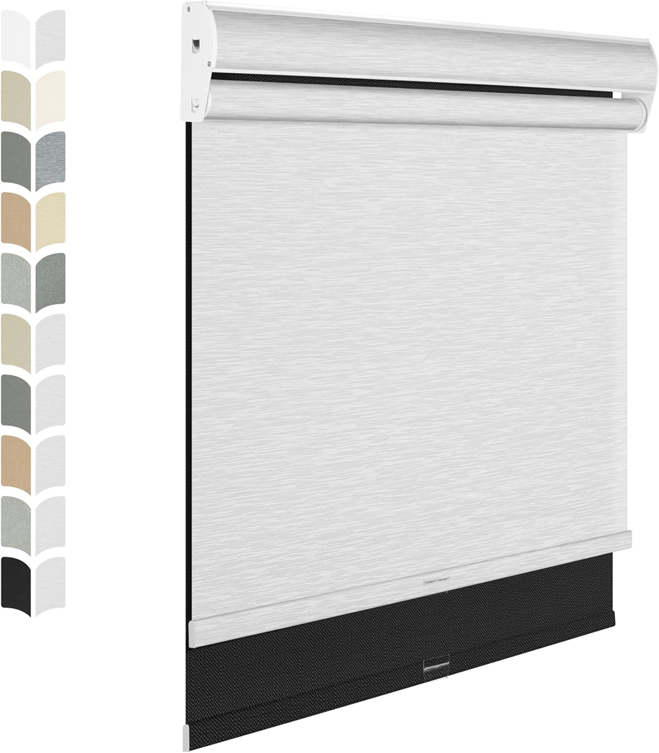 BERISSA Cordless Double Roller Shades with Cassette Valance, Blackout and Light Filtering, Day and Night Shades for Home Office Door. Linen Black and White. 62 W x 64" H