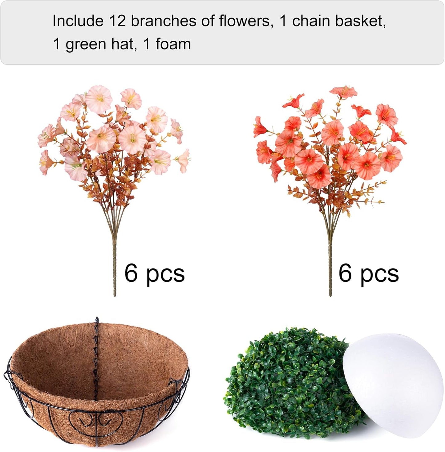 Artificial Fall Flowers Fake Hanging Plants Flowers Basket for Outdoors Autumn Decoration, Silk Morning Glory with Eucalyptus Look Real UV Resistant Faux Flowers for Outside Porch Patio Balcony, Mix