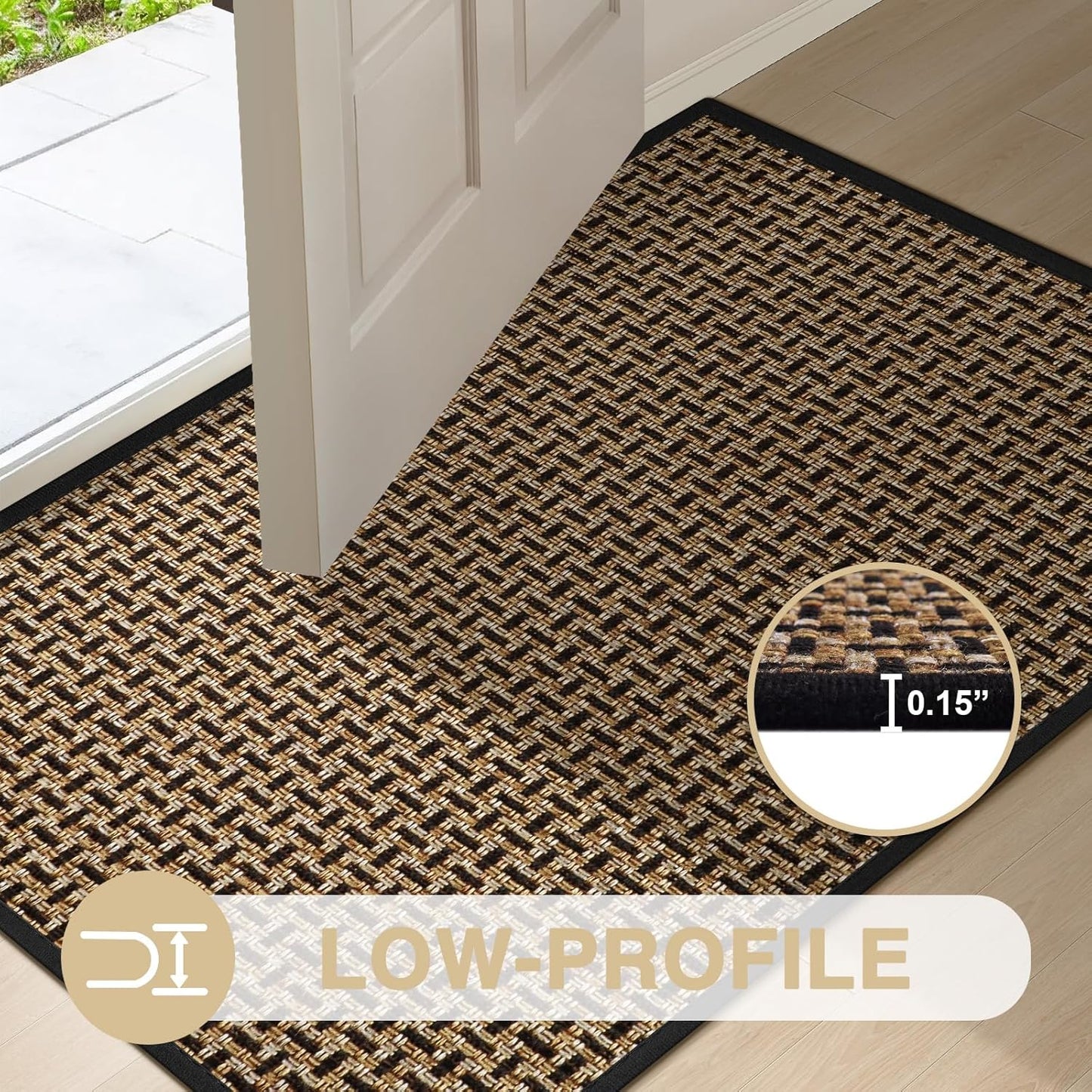 LEKEEPGO Door Mat Indoor Entrance 24"x47", Absorbent Indoor Door Mat Large, Non Slip Rubber Backing Inside Door Mats, Washable Floor Mat, Low-Profile Doormat for Front Door, Entryway, Entrance, Black
