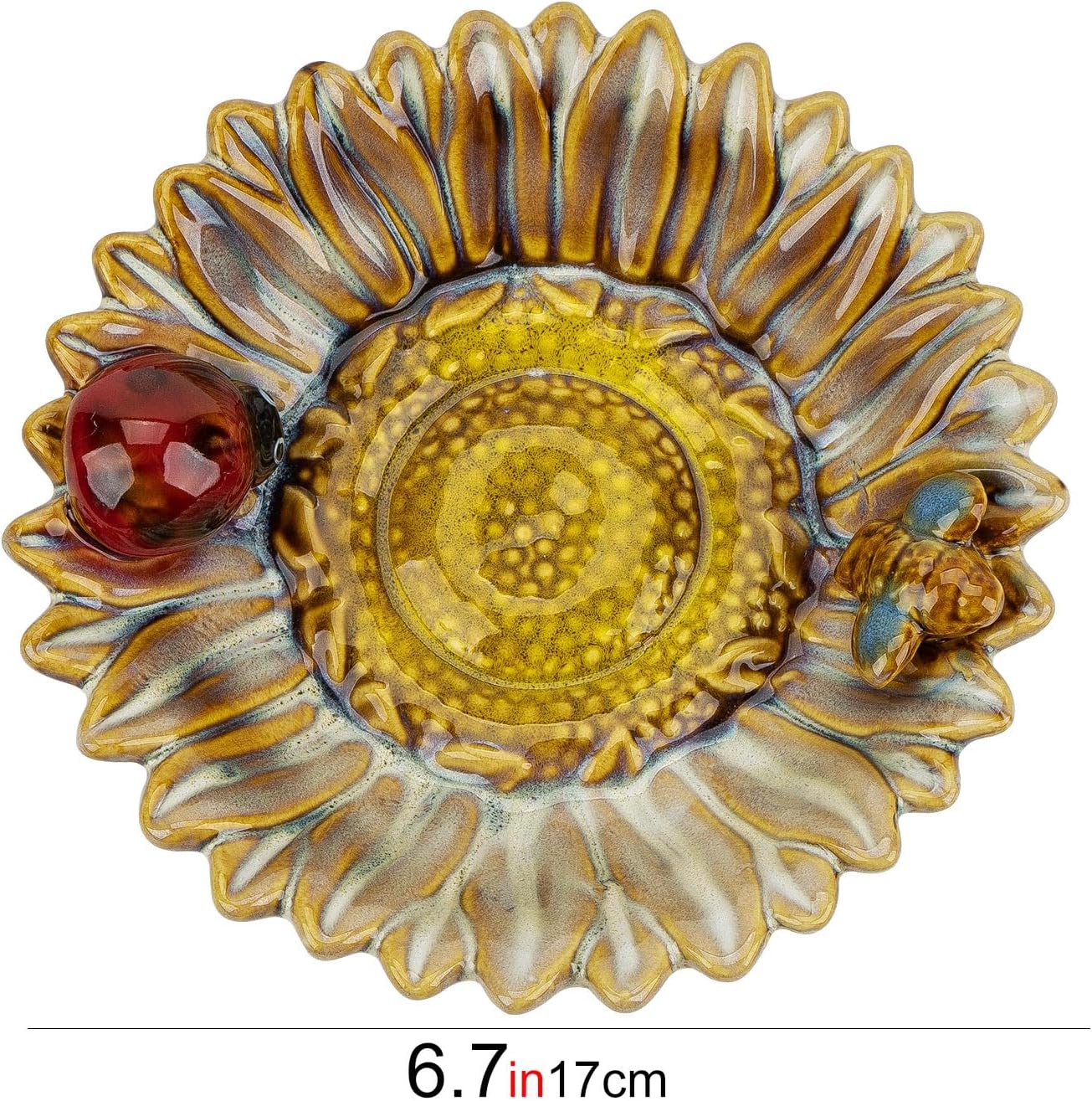 Sunflower Jewelry Dish Trinket Tray Ceramic Key Tray Bowl for Entryway Table, Sunflower Candy Dish Soap Holder Decorative Bowl for Home Decor Kitchen Sink Bathroom Counter (Bee, Ladybug)