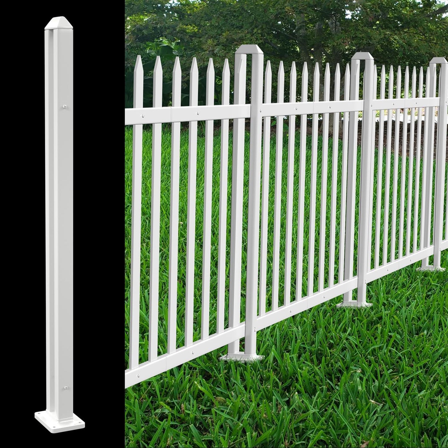 Patio Vinyl Picket Fence Post Kit 36" High for Straight PVC Decorative Fence, Installed in Muddy Floor & Cement Ground, White Fence Column Accessories for Outdoor Front Yard Garden Dog Fence Panel