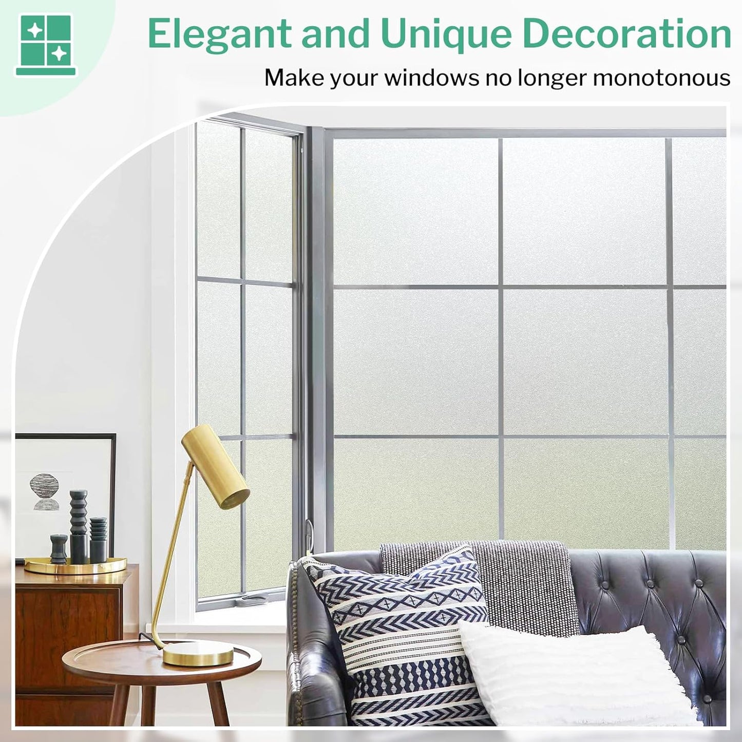 DOWELL Window Privacy Film, Frosted Glass Window Film, Static Cling Non-Adhesive Glass Clings, Sun Blocking Opaque Coverings, Reusable Door Stickers for Bathroom Home Office, Pure, 35.4" x 157.5"