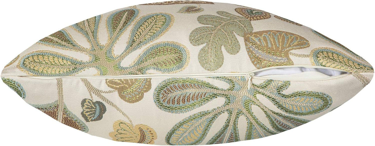 Set of 2 Jacquard Tropical Leaf Pattern Throw Pillow Covers Decorative Pillowcase 20X20 Inches,Green Cream