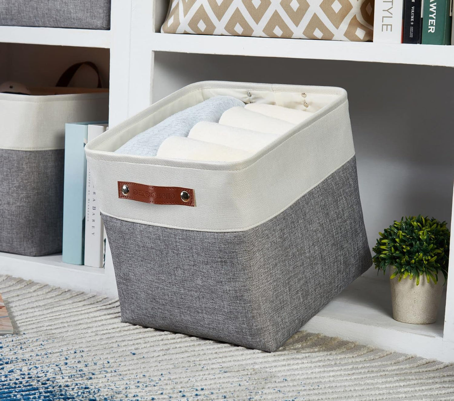 DECOMOMO 13 Inch Cube Storage Bins, Fabric Storage Cube, Basket for Kallax Shelves (Grey & White, 4 Pack)
