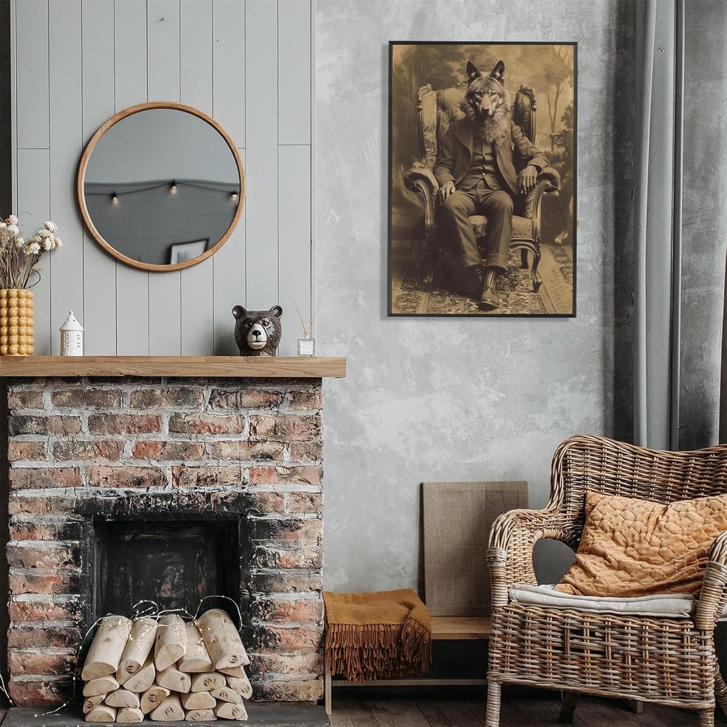 Werewolf Vintage Shoot Art Poster Print Canvas Wall Art Ideal for Dark Academia Gothic Occult Decor Living Room Bedroom Office Posters Decorations Creepy Picture 12X16inch Aluminum Framed