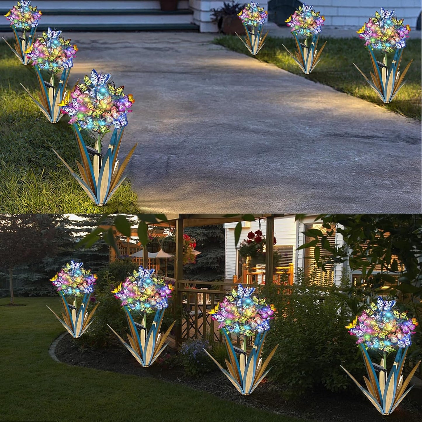 Homight Solar Metal Agave Butterfly Flower Stick Garden Sculpture - Outdoor Gift, Christmas Lights - Swaying Butterfly Garden Lights (2 PCS Blue)