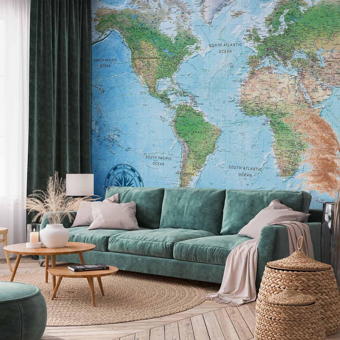 artgeist Wall Mural World Map 193x138 in - XXL Peel and Stick Self-Adhesive Wallpaper Removable Large Sticker Foil Wall Decor Print Picture Image Design Map of The World k-A-0127-a-a
