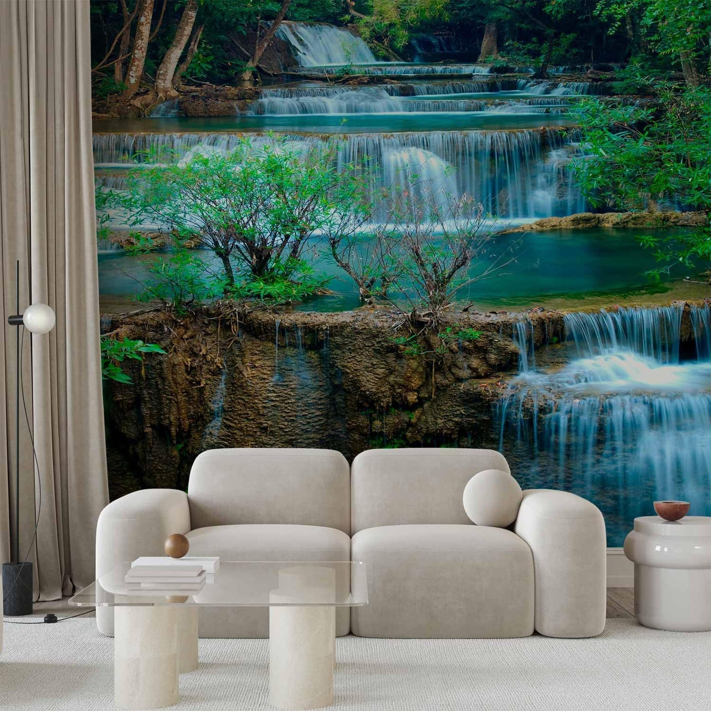 artgeist Wall Mural Peel and Stick Waterfall Landscape 212x98 in - XXL Self-Adhesive Corner Wallpaper Removable Large Sticker Foil Angle Wallpaper Wall Decor Print Forest Nature Tree c-B-10073-a-a