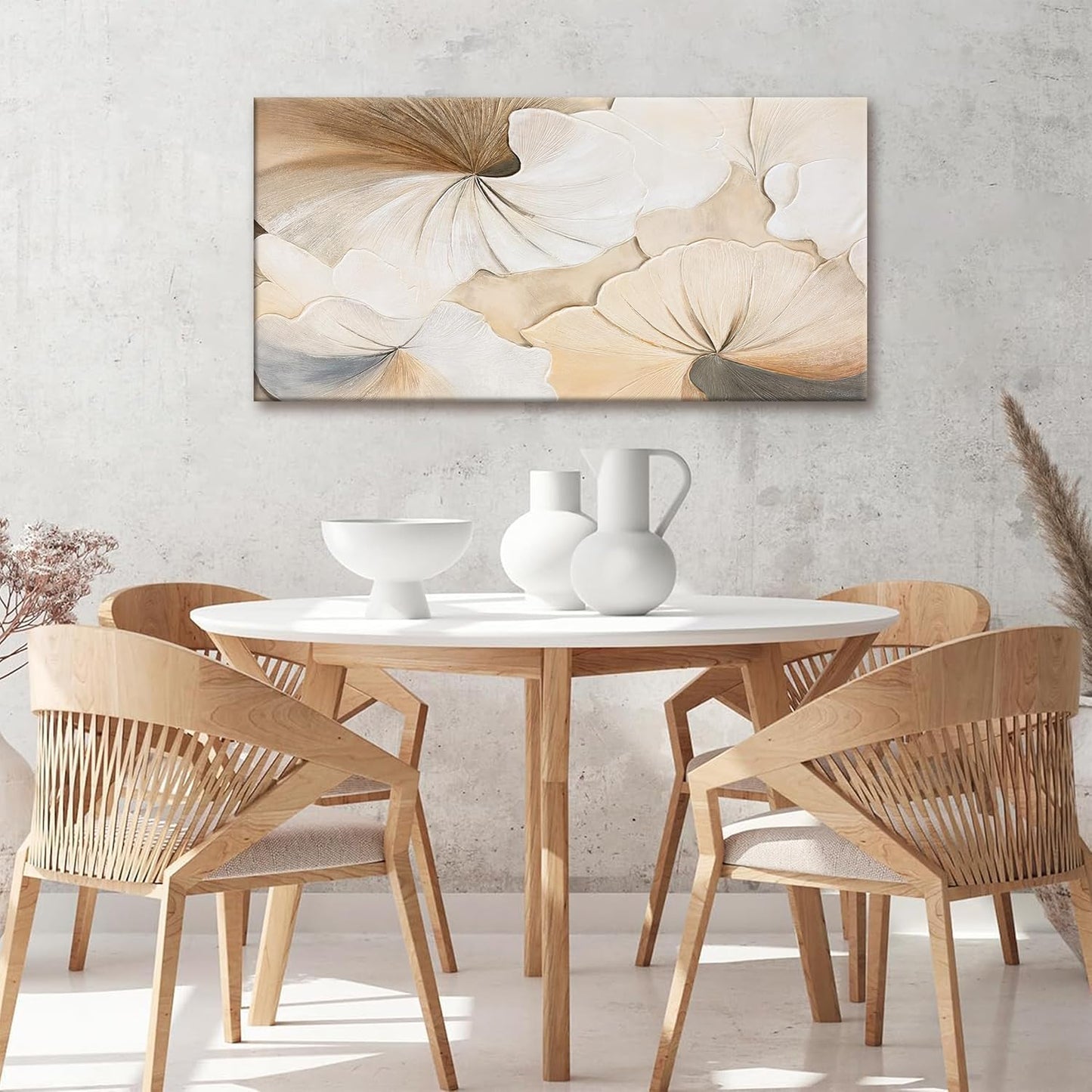 Suconvng Canvas Art Wall Decor Modern Minimalist Wall Decor Abstract Flower Paintings Brown White Flower Wall Art Prints Floral Art Pictures For Bedroom Kitchen Office Artwork 20"×40"