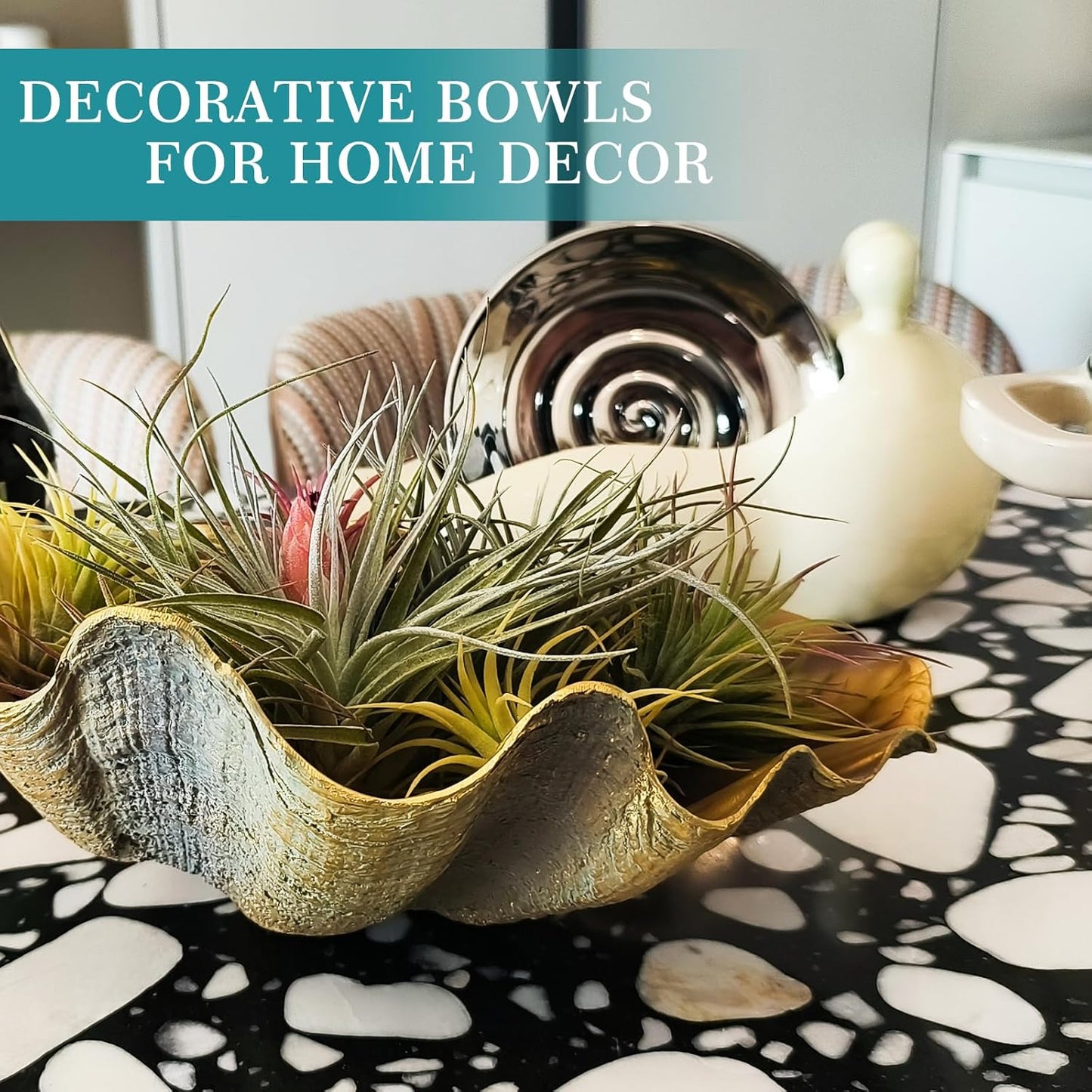 Large Clam Shells Decorative Bowl-Bronze/Golden Sea Shells Decorative Storage Bowls for Coastal Beach theme house table centerpiece decorations & Nautical decorations for coffee table -10.2"-1PC