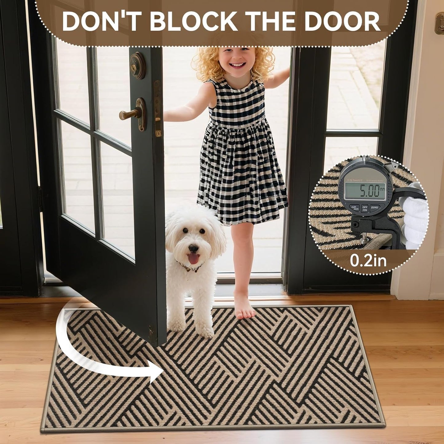 Front Door Mat Outside Entrance, Non Slip Rubber Backing, Trap Dirt and Moisture, Easy Clean Low Profile Welcome Floor Mats for Patio Porch Indoor Outdoor Entry Mat, 31x47 Inch, Brown