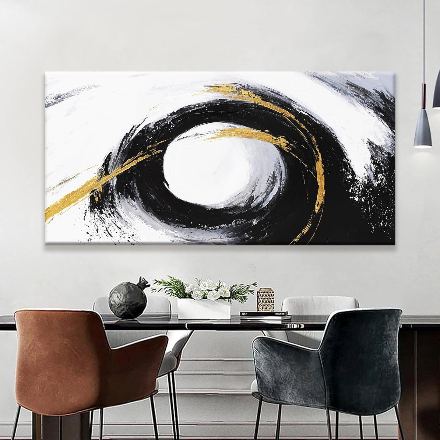 QSQ Large Abstract Wall Art For Living Room Prints Artwork Canvas Art Wall Decor Black And Gold Wall Art Modern Painting Abstract Art For Hotel Office Home Decoration 29 X 58 Inch