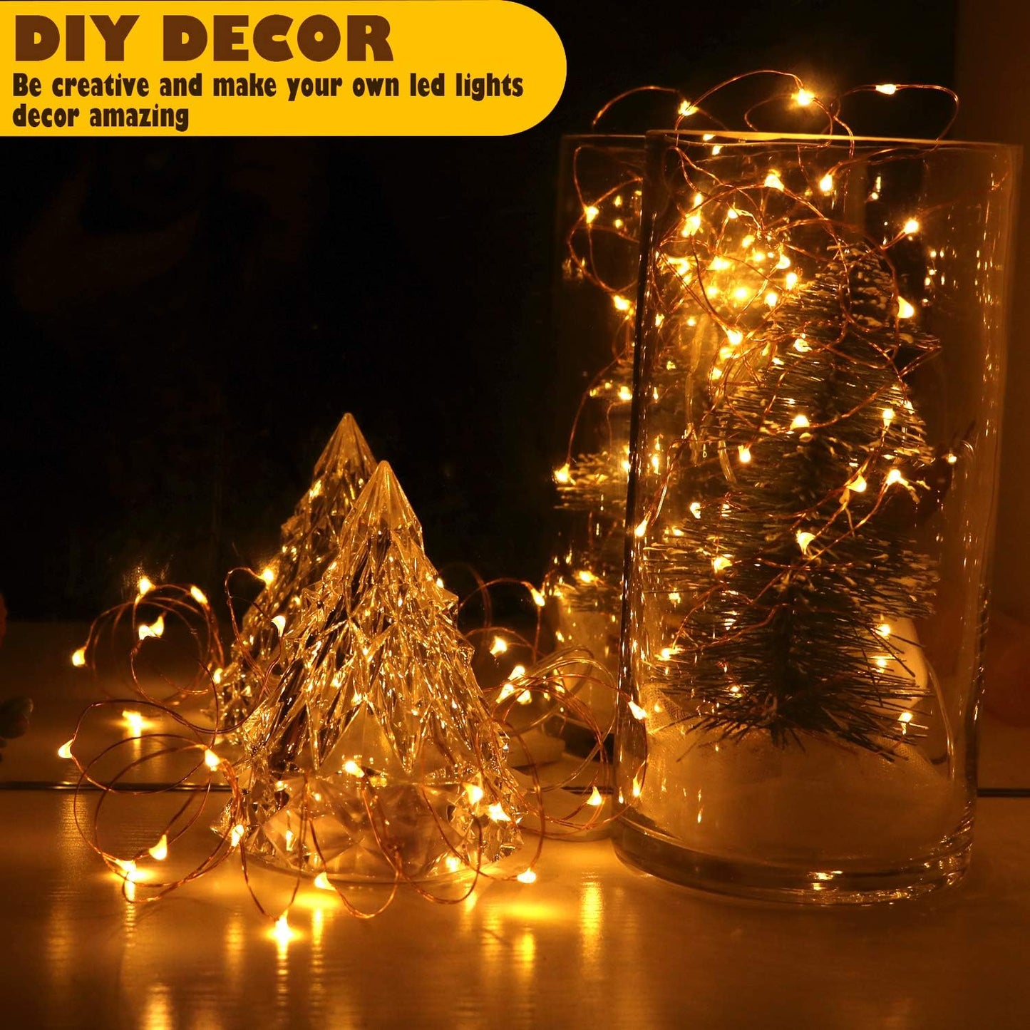 OakHaomie 6 Pack 10ft(3m) LED Starry String Lights 30 Micro LEDs on Copper Wire,2pcs CR2032 Batteries Required and Included,for DIY Wedding Christmas Centerpiece Table Decorations(Amber)