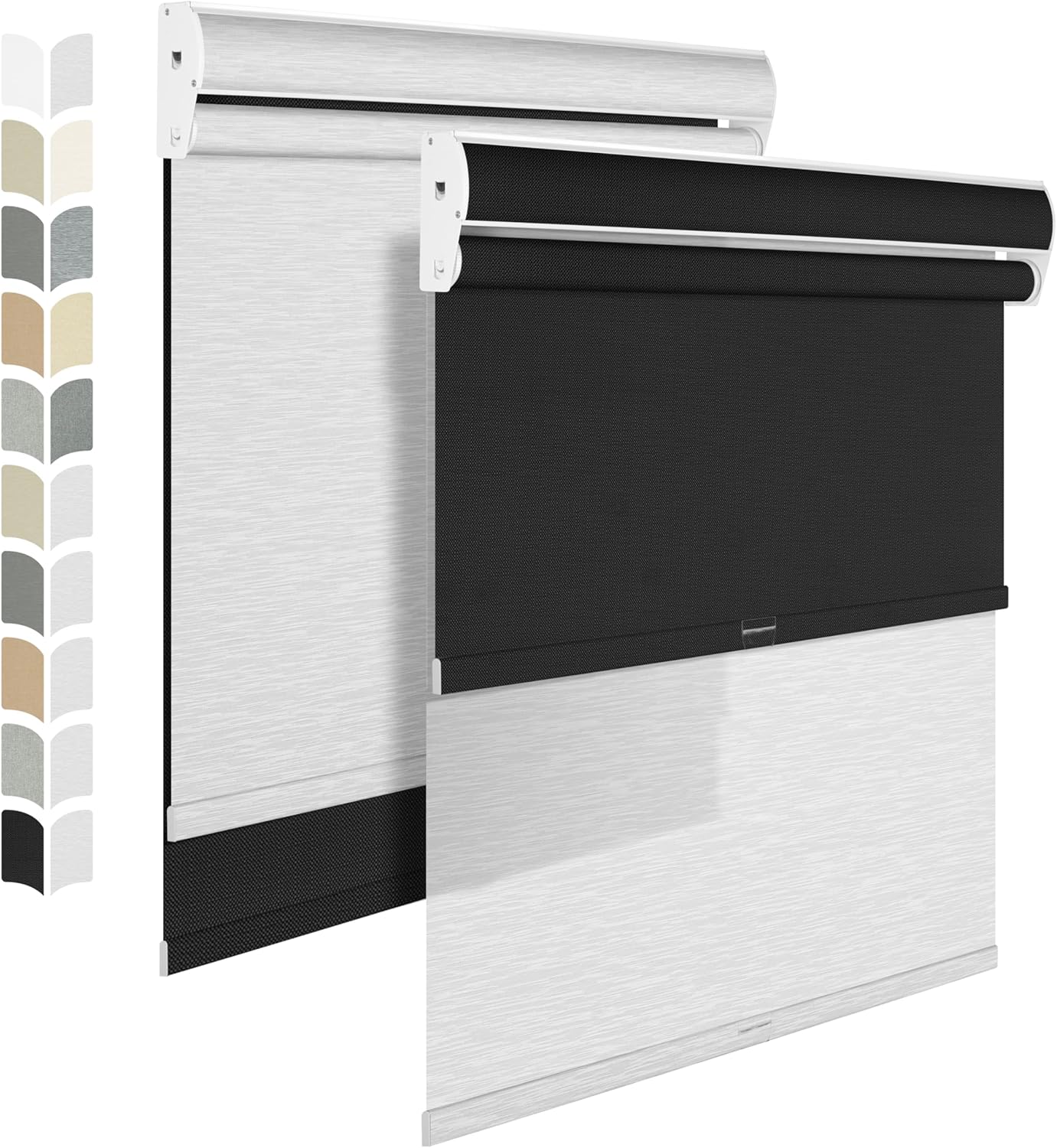 BERISSA Cordless Dual Roller Shades with Cassette Valance,Blackout and Light Filtering Shades for Home Office Door. Linen Black and White. 28 W x 72" H