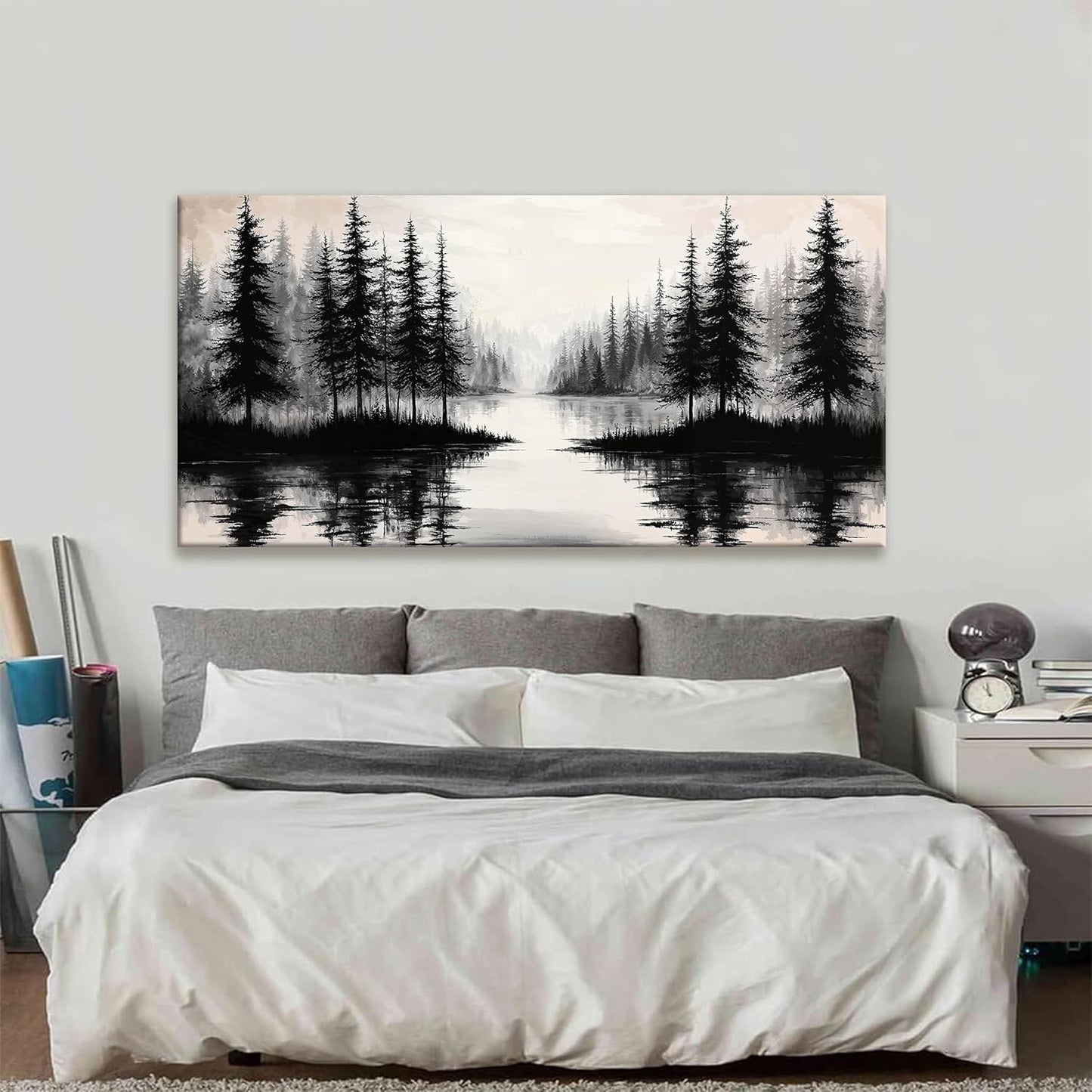 QSQ Large Wall Art For Living Room Canvas Art Wall Decor Modern Minimalist Artwork Forest River Landscape Paintings Pictures For Bedroom Apartment Office Mural Aesthetic Artwork 29 X 58 In