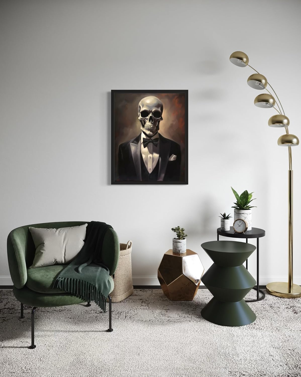 Skull Portrait Poster Art Print, Halloween Scary Vintage Wall Art Academia Spooky Painting Decoration for Horror Prints, Gothic Posters Bedroom Decor 89 (Skull Portrait, 16 x 20 inches, Unframed)
