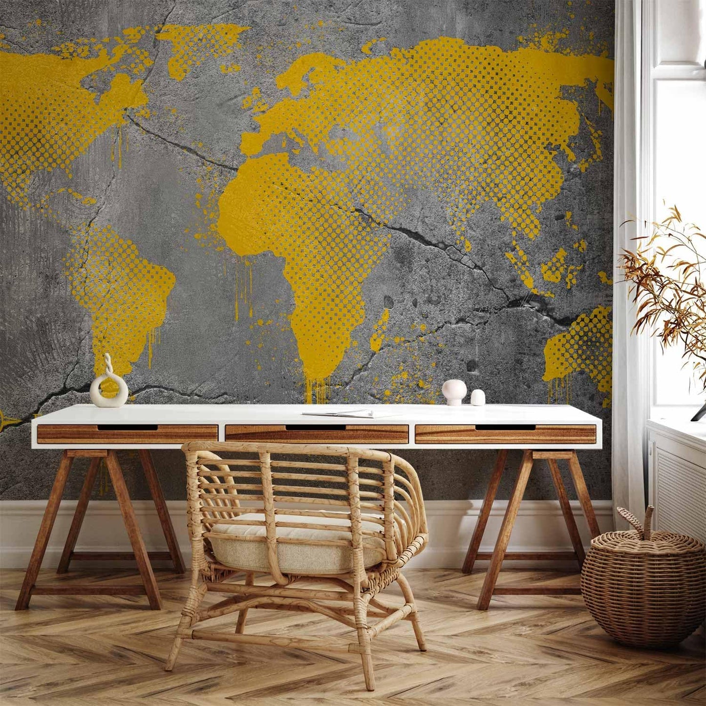 artgeist Premium Wall Mural World Map 79x55 in - XXL Non-Woven Wallpaper Fleece Wall Decor Photo Print Picture Image Design Map of The World k-A-0494-a-a