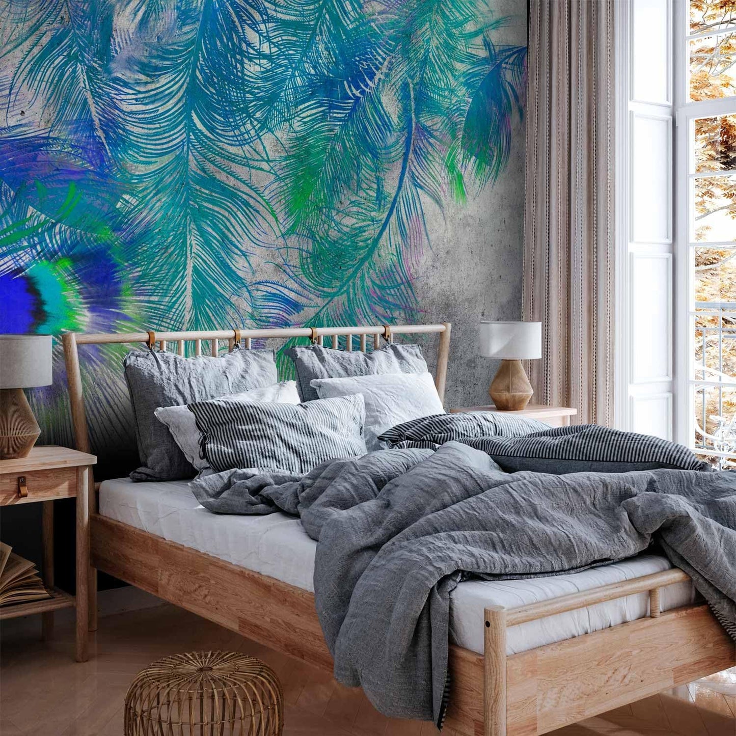artgeist Wall Mural Cement Feather 135x101 in - XXL Peel and Stick Self-Adhesive Wallpaper Removable Large Sticker Foil Wall Decor Print Picture Image Design Colorful Abstract n-A-1488-a-a