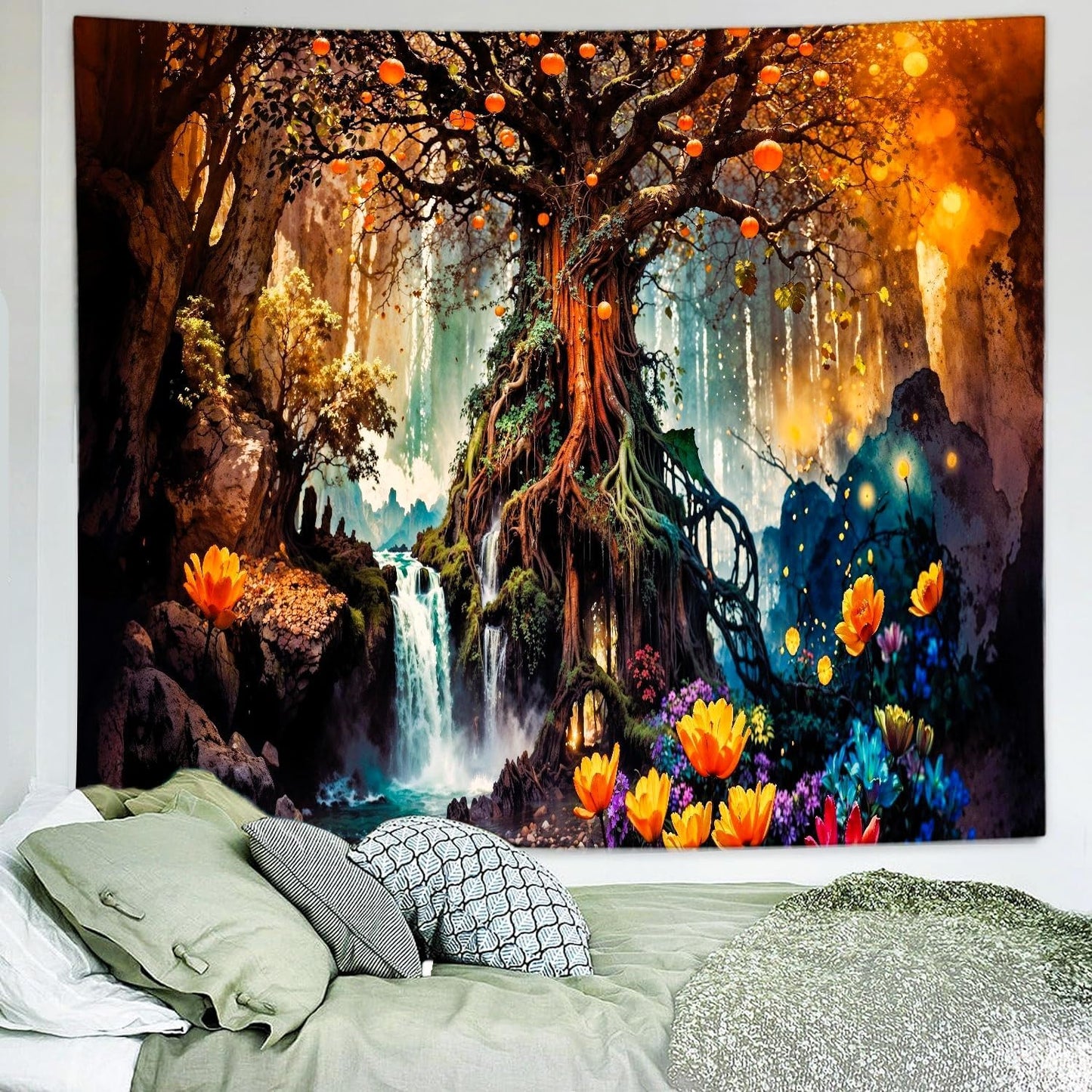 Delur Magical Forest Tapestry Fantasy Tree of Life Fairy Tale Enchanted Mystical Forest Tapestry Psychedelic Nature Landscape Wall Hanging Headboard for Bedroom Living Room Home Decor (70.8" x 92.5")