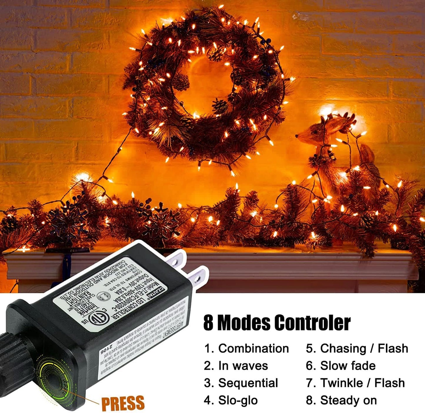 Orange LED Outdoor Halloween Lights, Halloween Decorations, 39 FT 100 LED Mini Lights with 8 Lighting Modes,Connectable String Light Plug in for Garden Patio Party Haunted House Ghost Holiday Decor