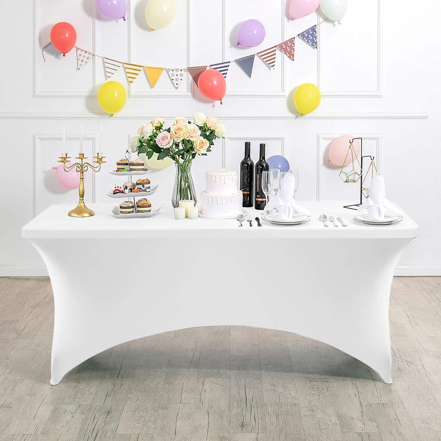 6PCS Spandex Table Cover for 6FT Table Universal Fitted Stretch Tablecloth for Party, Banquet, Wedding and Events-White