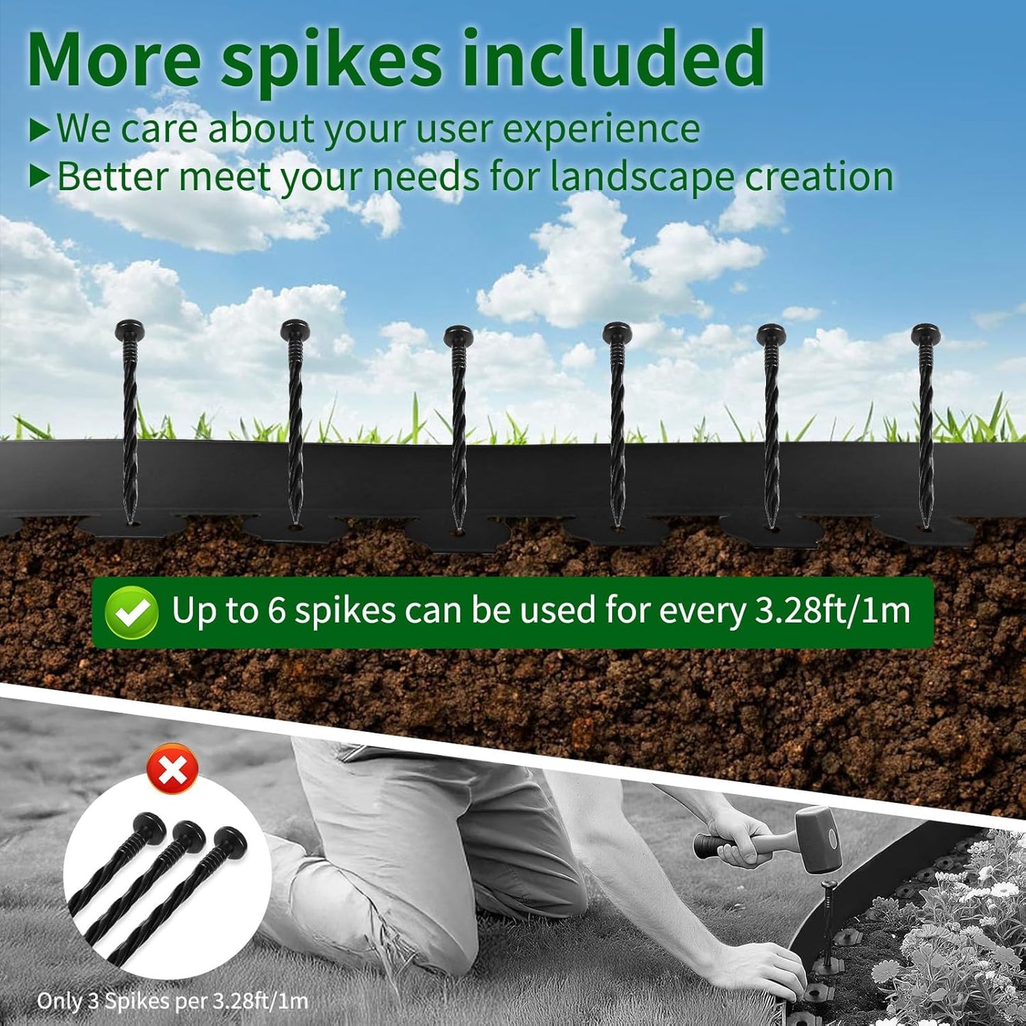 2 in x 25 Ft Garden Landscape Edging, No Dig Garden Edging Border Kit with 46 Pcs Spikes for Flower Bed Lawn Yard Grass Black
