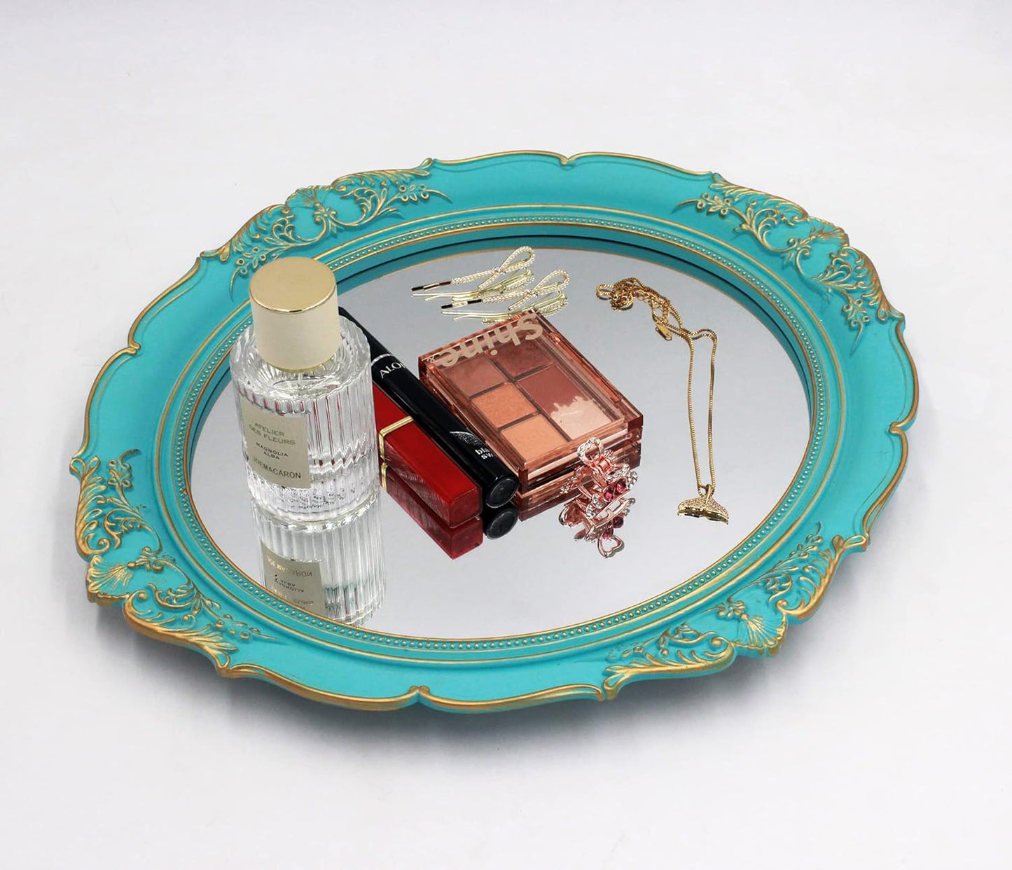 Vintage Decorative Wall Mirror 14.8 x 13.1 Inch Oval Mirror （Blue）