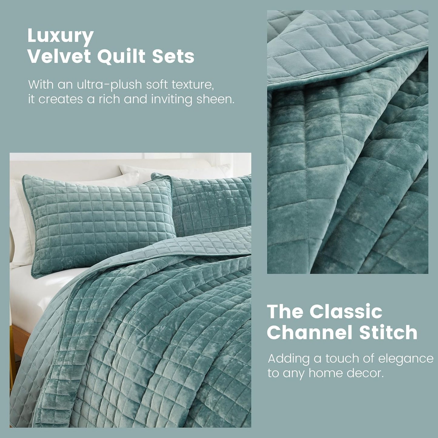 Secgo Queen Comforter Set for Bed - Velvet Quilts Queen Size, Black Bedspreads (90 * 98 Inch) with 2 Pillow Shams, Patchwork Reversible Lightweight Bedding