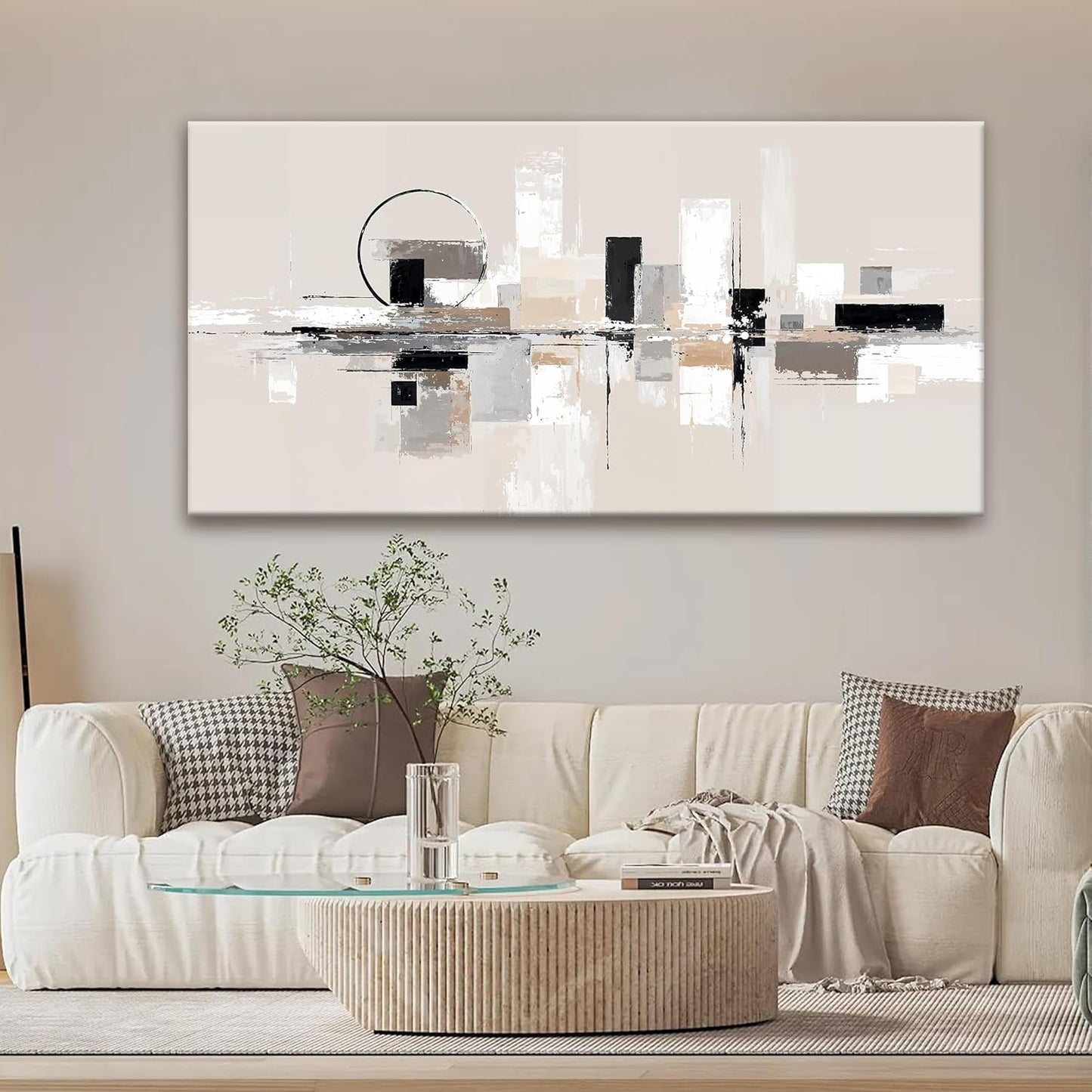 QSQ Abstract Wall Art Black White Wall Art Painting Grey Brown Canvas Art Wall Decor Prints Minimalist Abstract Wall Decor For Living Room Bedroom Kitchen Office Home Decoration 24" × 48"