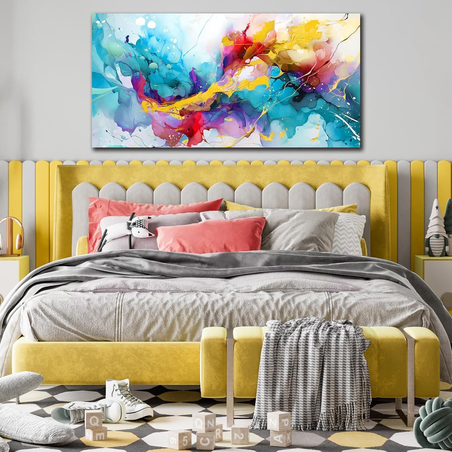 LAOTOART Abstract Canvas Wall-Art for Living Room - Colorful Wall Art Bedroom Office Artwork Wall Decor Ready to Hang Size 24" x 48"