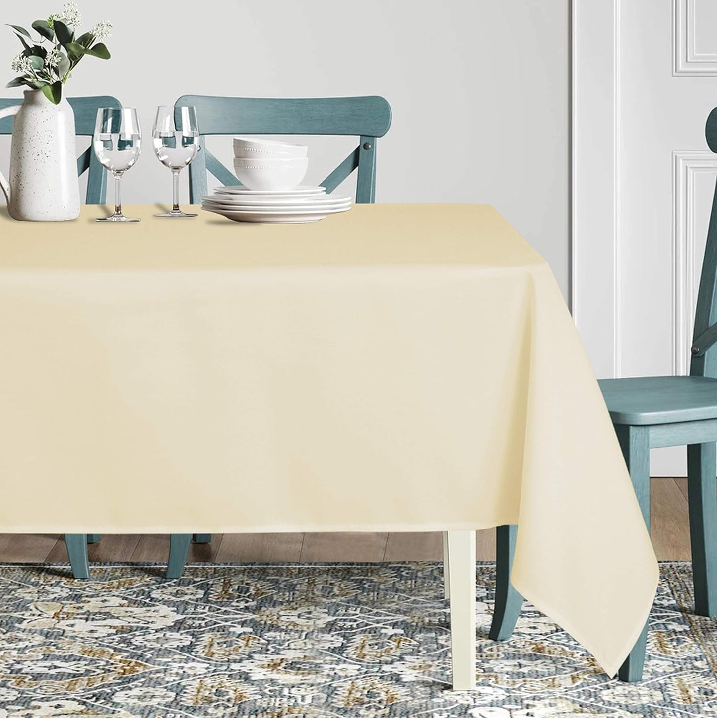 sancua Rectangle Tablecloth - 90 x 132 Inch - Water Resistant Spill Proof Washable Polyester Table Cloth, Decorative Fabric Table Cover for Dining Tables, Buffet Parties and Camping, Beige