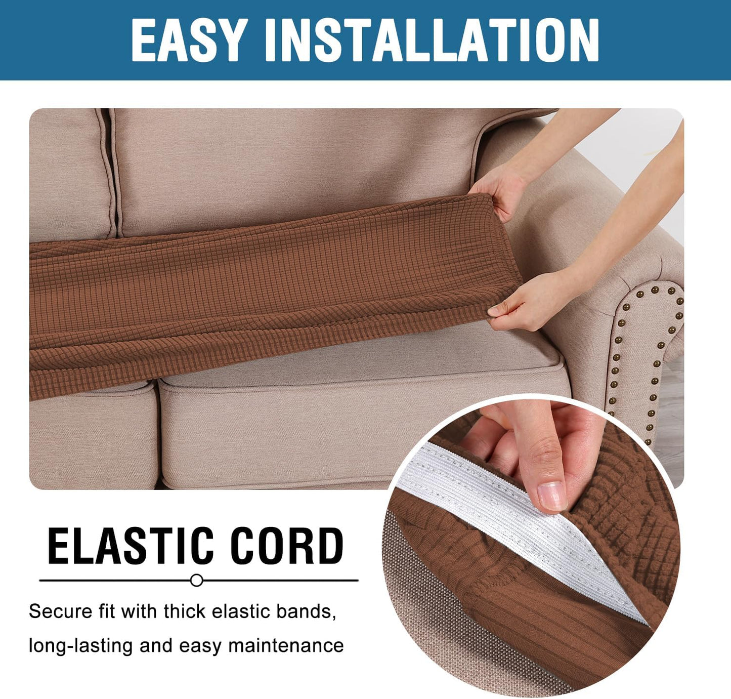 H.VERSAILTEX Super Stretch Individual Seat Cushion Covers Sofa Covers Couch Cushion Covers Slipcover Sets Thick Jacquard Textured Twill Fabric (1 Piece Chair Cushion Cover, Caramel)