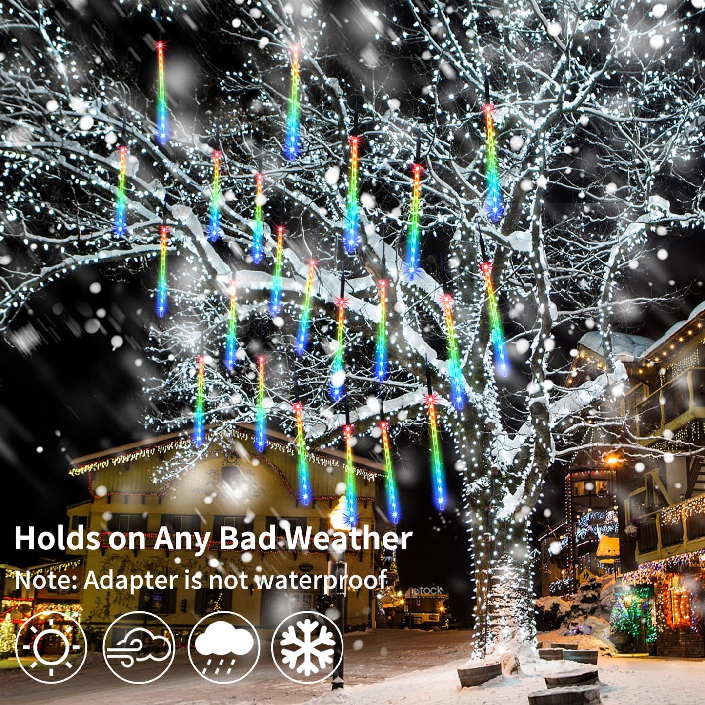 Christmas Meteor Shower Rain Lights - 12inch, 20 Tube 480 LED Icicle Lights for Outdoor Xmas, Halloween, Wedding & Party Decor, Colorful