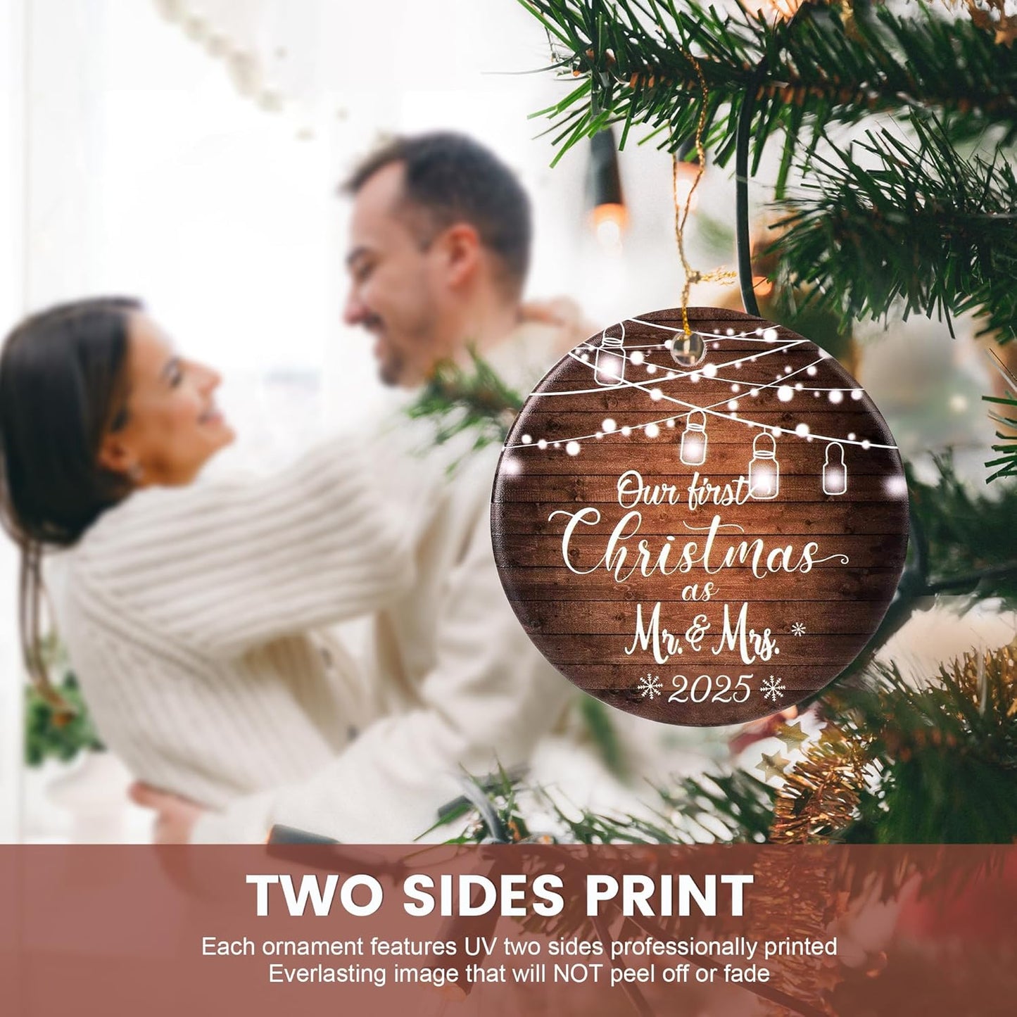 Wedding Gifts for Couples 2025, First Married Christmas Ornament, Mr and Mrs Gifts, Bridal Shower Gift for Bride, Couple Gift for Newlyweds (Ceramic Ornament)