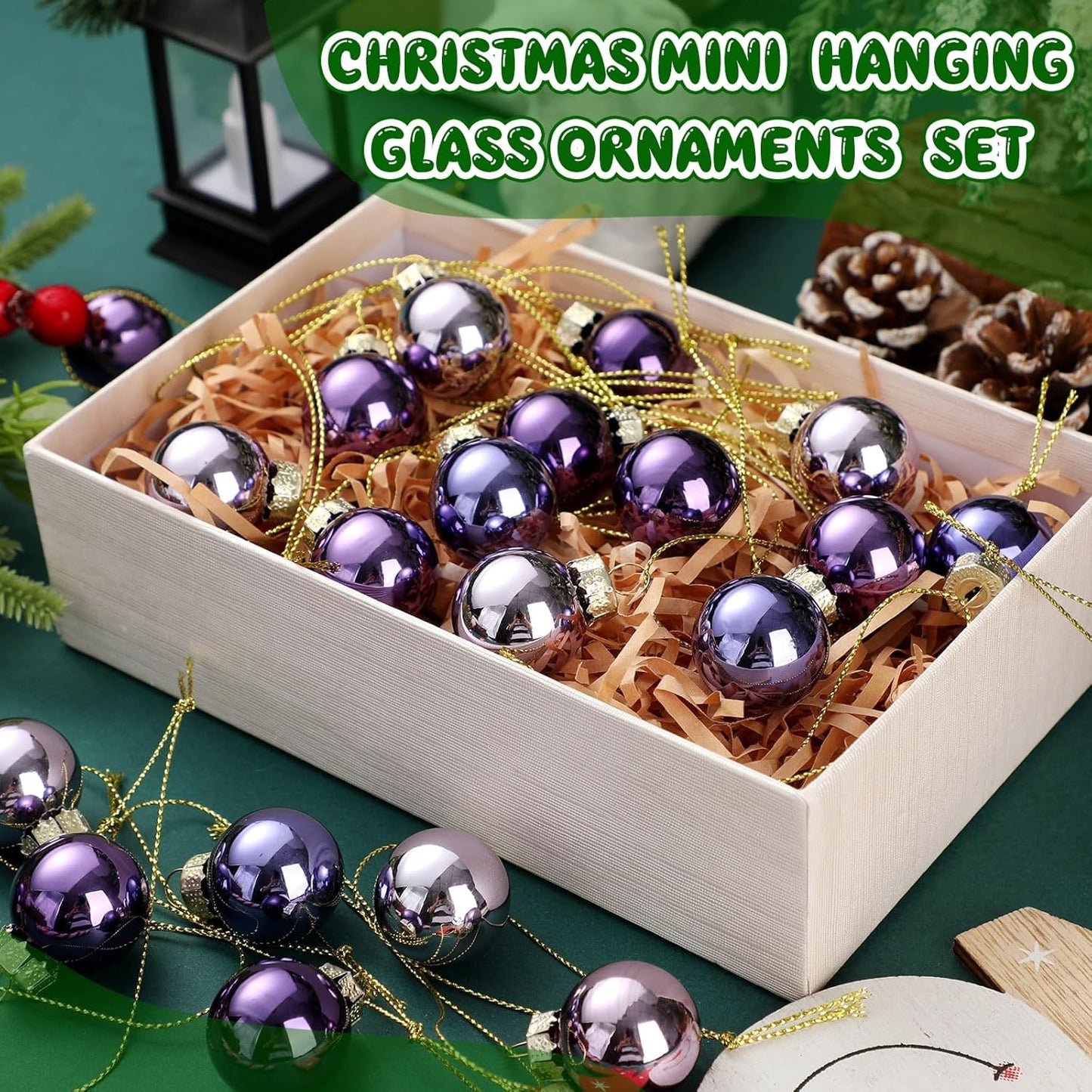 Tioncy 32 Pcs 1 Inch Mini Glass Christmas Ornaments Balls Shiny Christmas Balls Tiny Tree Hanging Decoration Small Colorful Ball Pendant for Xmas Party Supplies(Purple Series)
