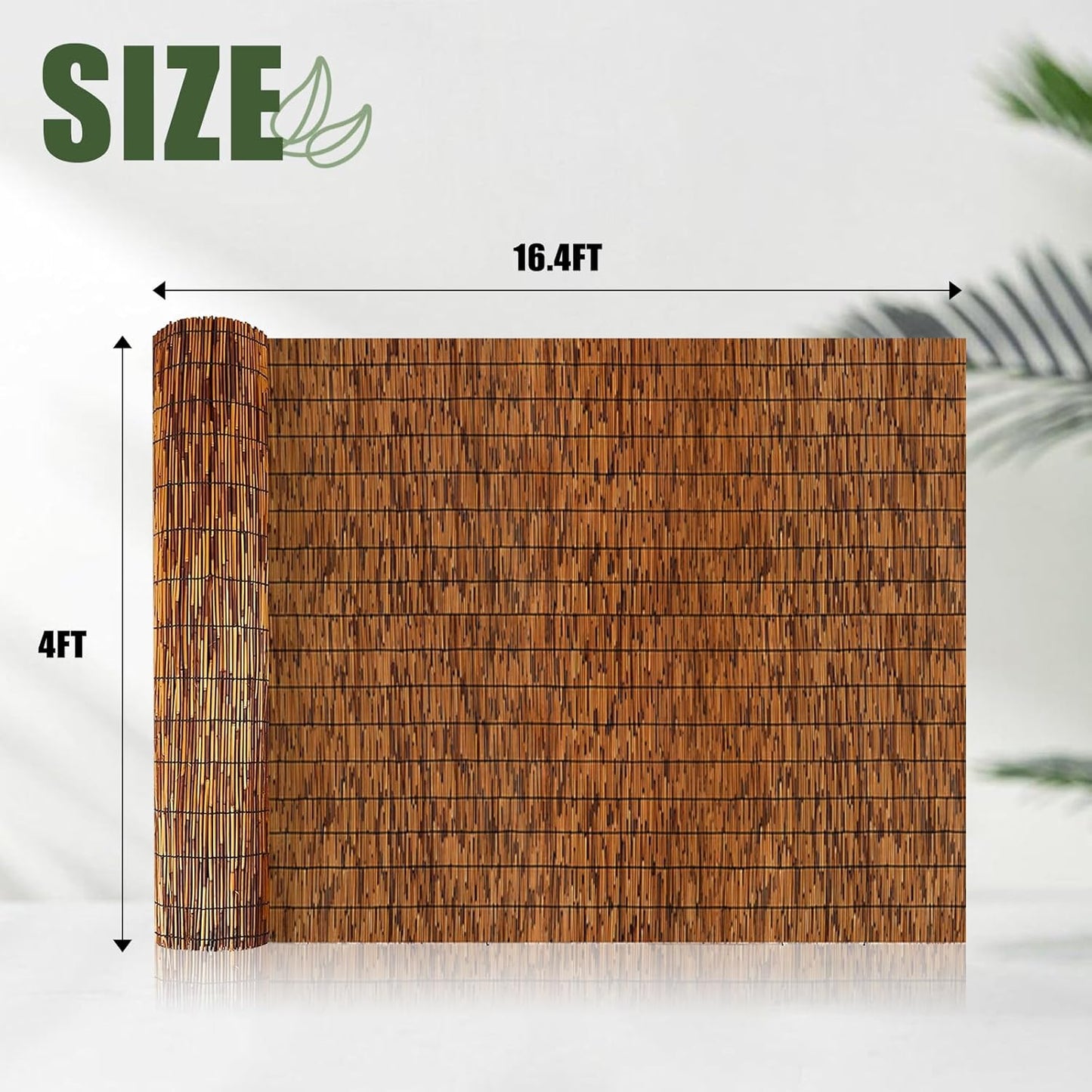Reed Bamboo Screen Fencing,4FT X 16.4FT Natural Reed Fencing Reed Screen for Balcony Reed Fence Bamboo Reed Fence 4 Feet High for Outdoor Backyard Patio(Brown)