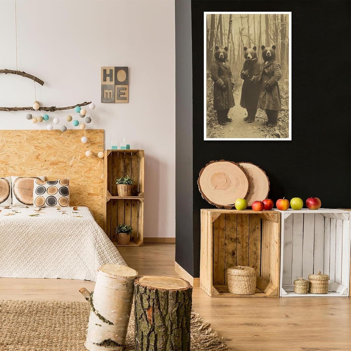 Vintage Horror Halloween Wall Decor Spooky The Three Bears In Occult Forest Spooky Canvas Wall Art Poster Gothic Dark Academia Decorations Room Creepy Print 24X36inch Unframed