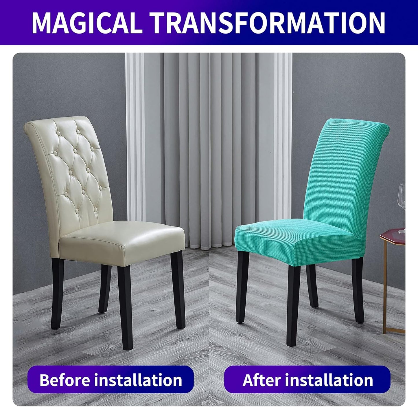 Howhic Stretch Chair Covers for Dining Room Set of 6, Removable Washable Dining Room Chair Covers, Dining Chair Slipcovers Seat Protector, Great for Home and Banquet Decoration (Turquoise, 6 Pack)