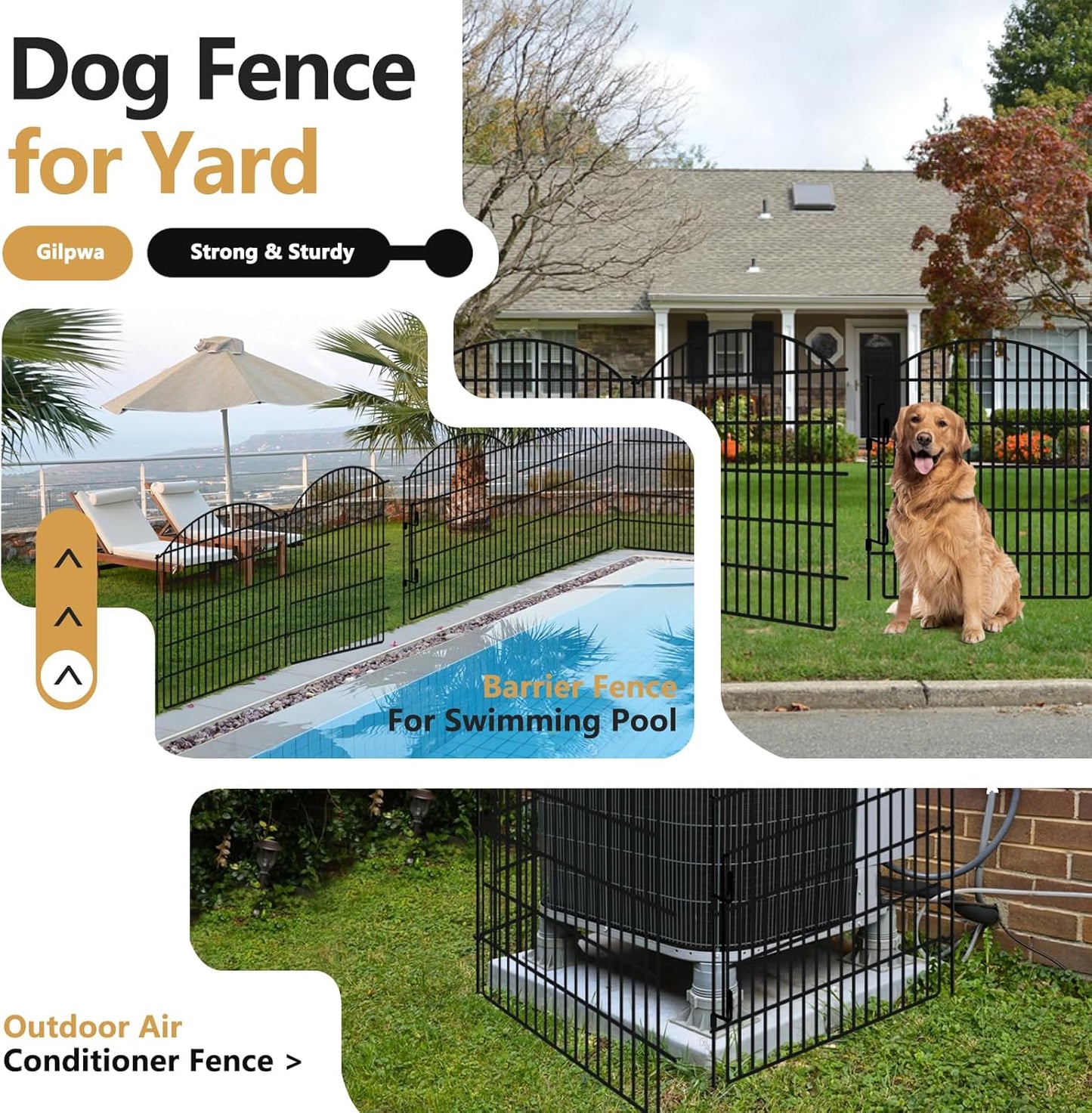 16 Panels Decorative Garden Fence with Lock, 33in (H) x 38.67ft (L) No Dig Dog Animal Barrier for Outdoor Yard, Rustproof Ground Stakes Metal Fencing for Yard, Patio, Flower Bed
