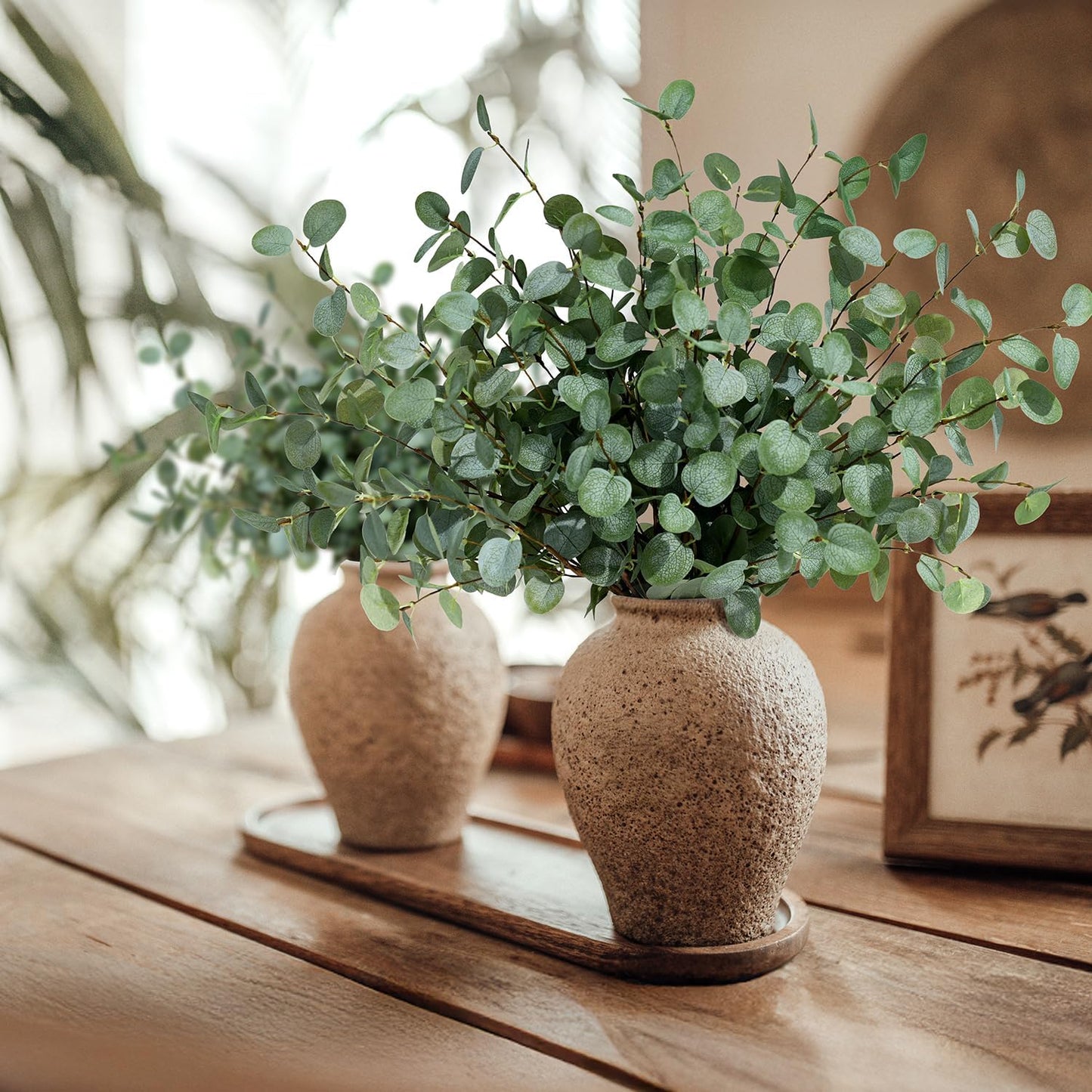 8Pcs Faux Eucalyptus Stems, 27" Artificial Eucalyptus Plants with White Frosted Coating, Fake Eucalyptus Decor Silk Greenery Leaves for Wedding Bouquets Home Decor DIY Floral Arrangements