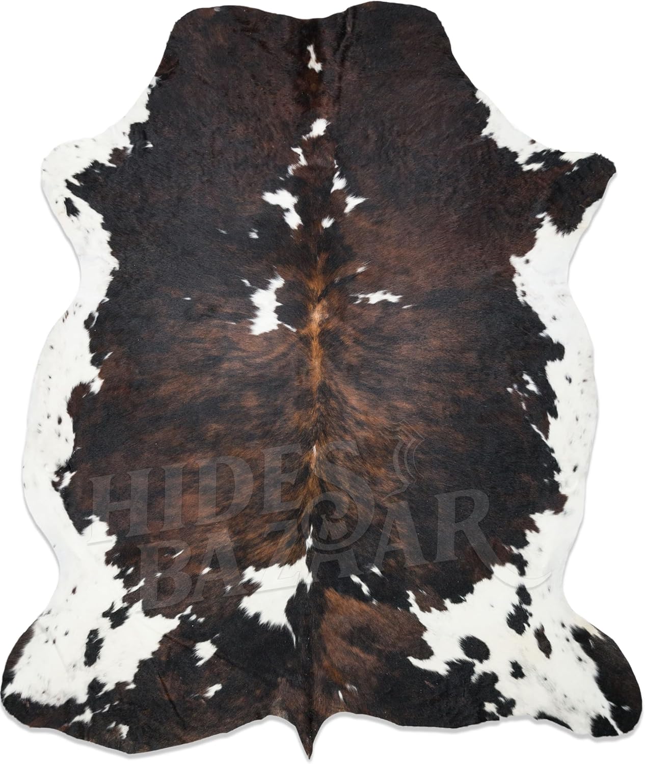Natural Cowhide Rug for Home & Office Premium Dark Tricolor Cowhide Rug with Unique Dark Brown, Black & White Patterns- Cow Hide Rugs Made with Tanned Leather - Cow Hide Rugs 6x6-7 ft