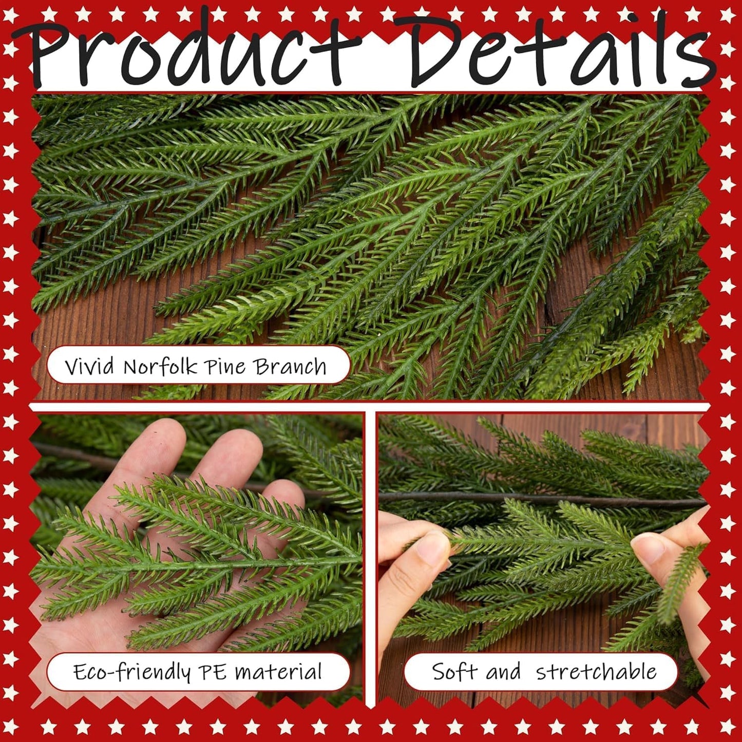 Watayo 4 Pcs Christmas Norfolk Pine Garland, 6 Ft Dense Real Touch Pine Garland Ornament, Realistic Artificial Pines Greenery Garlands for Mantle, Table, Fireplace, Indoor, Outdoor Xmas Decoration