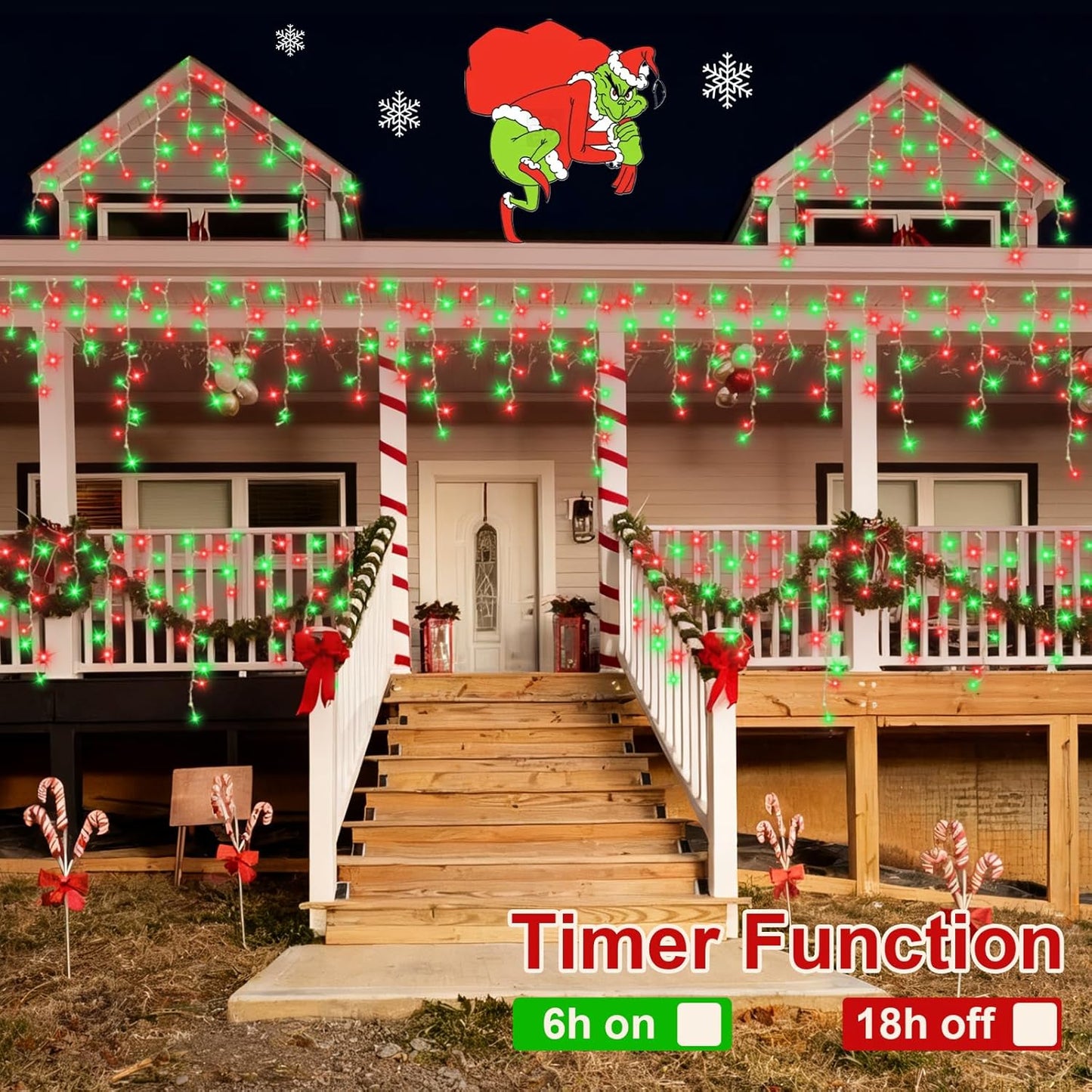 QITONG 400 LED Icicle Lights Red and Green
