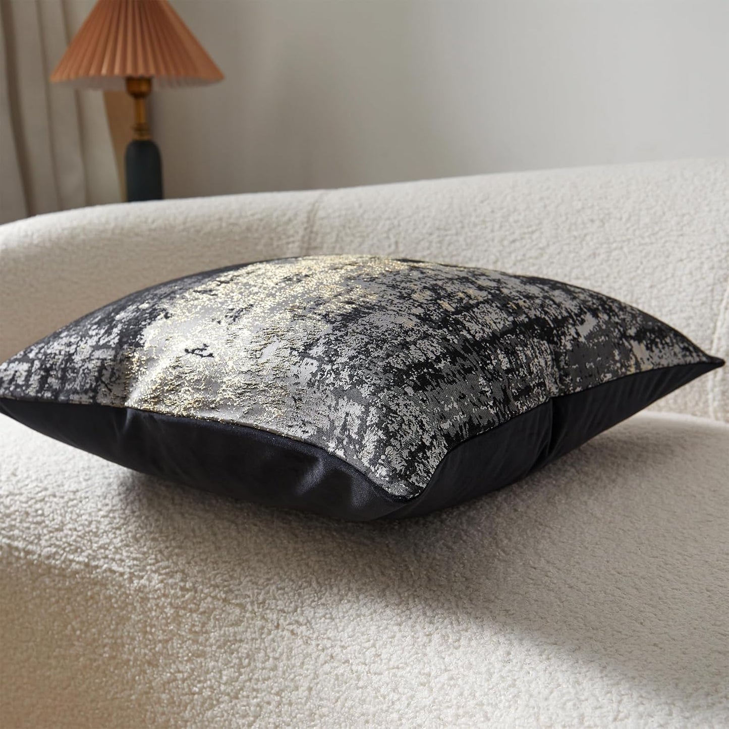 THE-TINOART Charcoal Gray & Black Pillow Cover 18x18 - Gold Embroidered Luxury Jacquard, Modern Reversible Throw Pillow Cover for Sofa/Bed, Velvet Backing