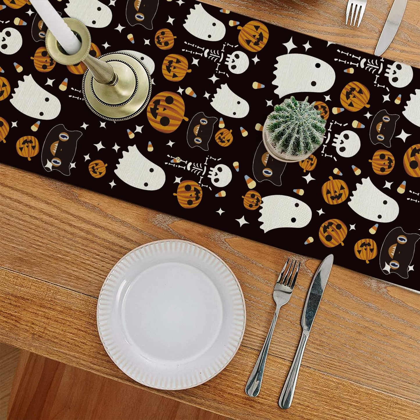 GAGEC Halloween Table Runner Black Cat Pumpkins Seasonal Kitchen Dining Table Home Outdoor Party Decorations (13'' x 72'')